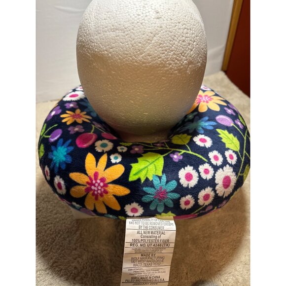 Floral Travel Neck Pillow By Wolf Essentials - 100% Polyester Fiber Navy Backgro - Picture 4 of 7